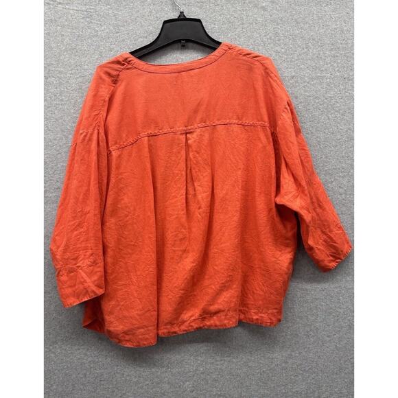 Monsoon Top Linen Lagenlook Womens 16 Orange Tunic Long Sleeve Pullover Shirt - Picture 3 of 4